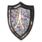 Aplike Ütü İle Yapışan Taşlı Eyfel Kulesi Beyaz Arma 6 Cm