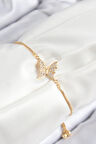 Pirinç Zirkon Taşlı Kelebek Model Gold Renk Asansörlü Kadın Bileklik - Lisinya