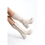 Moki Bej Cilt Topuklu Çizme - Lisinya