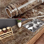 Mermer Desenli Masa Tezgah Mutfak Su Geçirmez Yapışkanlı Folyo Sticker Kahverengi 5x0,6m ( Lisinya )