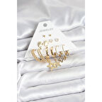 Gold Renk Yıldızlı Set 6 Çift Kadın Küpe Seti - Lisinya