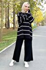 Çizgili Triko Takım TSD220905 Siyah