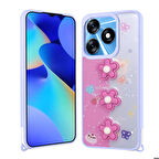 Mkorayavm Tecno Spark 10C Parlayan Sıvılı Simli Kabartma Figürlü Kılıf