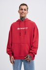 Erkek Yıkamalı Nakışlı Kapüşonlu Oversize Sweatshirt Açık Kırmızı