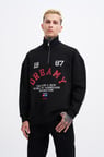 Erkek High Neck Printed Polo Sweatshirt Siyah