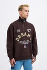 Erkek High Neck Printed Polo Sweatshirt Koyu Kahverengi