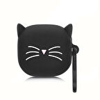 CaseOnn Samsung Galaxy Buds FE Kılıf Karakter Figürlü Kedi Siyah