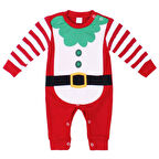 Unisex Kırmızı Kemer Baskılı Kolları Çizgili Noel Tulum