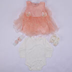 Kız Bebek Somon Tüllü Fırfırlı İncili 4 Parça Mevlüt Takımı 0-6 Ay