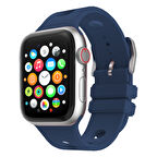 Apple Uyumlu Watch 7 41mm Delikli Tasarım KRD-147 Silikon Kordon Alpin Stil Siyah Kırmızı Mavi Naturel Gri Mor