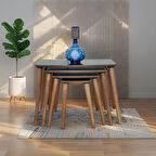 Evmob Evim Mobilya Lüks 1. Sınıf Mdf Tek Katlı 4’lü Zigon Sehpa Seti – Siyah Mermer & Ceviz, Modern Tasarım