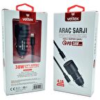4.1A 38W PD To Lightning Metal Araç Şarj Aleti Veltex VTX103