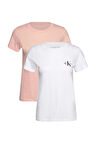 Kadın 2'li Monologo Slim Tee T-Shirt - Pembe-Beyaz | M