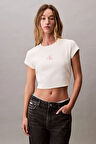 Calvin Klein Jeans A- MONOGRAM BABY TEE Kadın Beyaz T-shirt LV047AB802-YC9