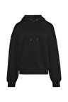 Kadın Logo İşlemeli Kapüşonlu Sweatshirt - Siyah | XL