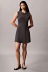 Kadın A-Kesim Yarım Fermuarlı Kolsuz Elbise - Antrasit | XL