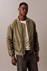Erkek Kolej Yaka Kolu Cepli Bomber Ceket - Haki | S