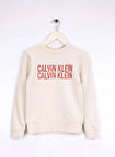 Calvin Klein Baskılı Erkek Çocuk Ekru Sweatshırt IB0IB02527PGB