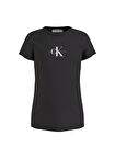 Calvin Klein Ig0Ig01470-Micro Monogram Top Bisiklet Yaka  Normal Kalıp Düz Siyah Kız Çocuk T-Shirt
