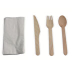 Ahşap Çatal Bıçak Seti Peçeteli 24 Parça 6 Kişilik