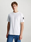 Erkek CK Logolu Bisiklet Yaka BADGE REGULAR T-Shirt - Beyaz | M