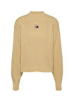 Tommy Jeans Dik Yaka Standart Nakışlı Bej Kazak Kadın TJW BADGE MOCKNECK SWEATER