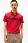 Erkek Regular Fit Göğsü Şeritli ve Yazı Nakışlı Polo Yaka T-Shirt - Kırmızı | XS