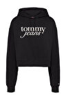 Kadın Tjw Script Logo Kapüşonlu Sweatshirt - Siyah | S
