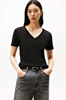 Kadın Slim Cody V-Yaka Kısa Kollu T-Shirt - Siyah | XS