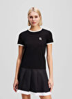 KARL LAGERFELD Yuvarlak Yaka Desenli Siyah Kadın T-Shirt A3W17078