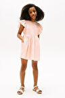 Kız Çocuk Th Dokulu Pamuklu Elbise - Pudra | 10 Yaş