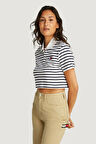 Tommy Hilfiger Kadın  Logolu  Crop T-Shirt