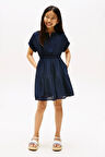 Kız Çocuk Yarım Patlı Beli Lastikli Elbise - Lacivert | 8 Yaş