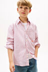 Erkek Çocuk Çok Renkli Çizgili Düğmeli Yaka Gömlek - Pembe | 10 Yaş