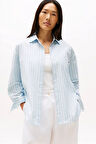 Kadın Rahat Kesim Çizgili Gömlek - Açık Mavi | 42
