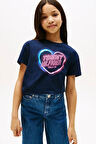 Kız Çocuk Kalp Baskılı Relax Fit T-Shirt – Lacivert | 6 Yaş