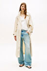 Kadın Oversize Fit Kemerli Trençkot - Krem | XS-S
