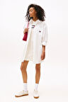 Kadın Oversize Fit Cepli Mini Gömlek Elbise - Ekru | L