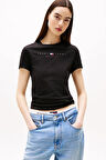 Kadın Linear Logo Slim T-Shirt - Siyah | L