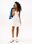Tommy Jeans TJW BRODERIE ANGLAISE DRESS Kadın Beyaz Elbise DW0DW21165YBL