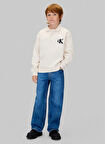 Calvin Klein Nakışlı Erkek Çocuk Ekru Sweatshırt IB0IB02574PGB