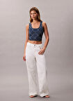 Calvin Klein Jeans Yüksek Bel Geniş Paça Baggy Beyaz Kadın Denim Pantolon LV047D710GYY3