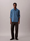 Calvin Klein Normal Gömlek Yaka Mavi Erkek Gömlek LV04LD119GROC_LS MELANGE FLANNEL EA