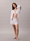 Calvin Klein Beyaz Kadın Pijama Alt LOGO SUPER POPLIN SHORT