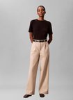 Calvin Klein Ekru Kadın Normal Fit Pantolon STRETCH CHINO W/ PLEAT -WIDE LEG