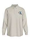 Calvin Klein Jeans Düz Krem Erkek Polo T-Shirt LV04RD201G67U LS CHUNKY PIQUE RELAX