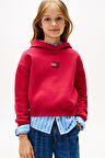 Kız Çocuk Rahat Kalıp Taşlı Amblemli Kapüşonlu Sweatshirt - Kırmızı | 8 Yaş