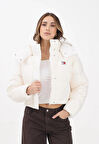 Tommy Hilfiger TJW Alaska Grid Kısa Kuş Tüyü Kadın Beyaz Ceket DW0DW21624YBH