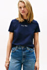 Kadın Regular Fit Nakış Logolu T-Shirt - Lacivert | XL