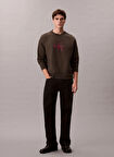 Calvin Klein Jeans Bisiklet Yaka Haki Erkek Sweatshırt LV04RD234GPAR LS PREMIUM TERRY MONO